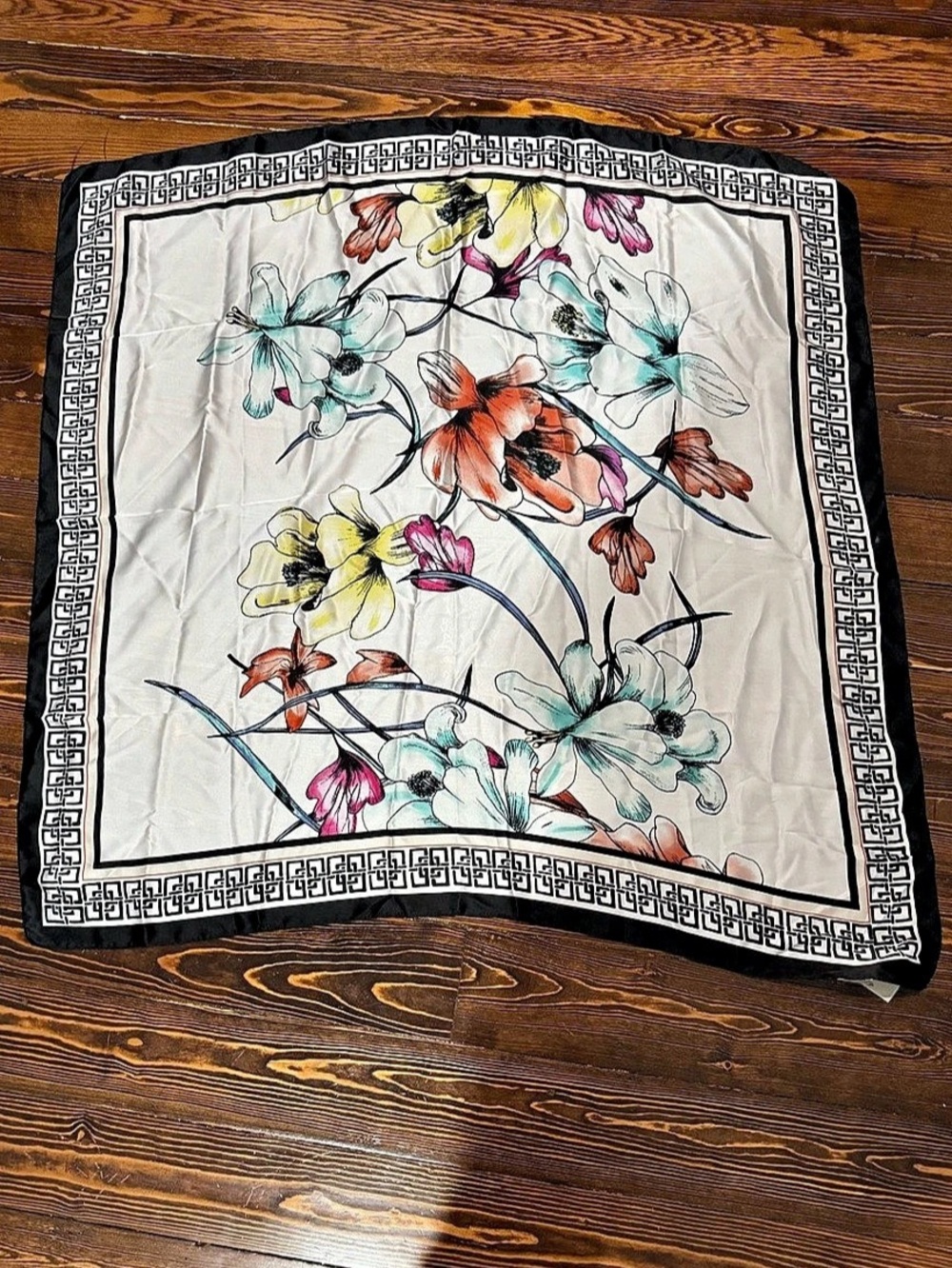 Chico's Floral Square Scarf, White & Black
